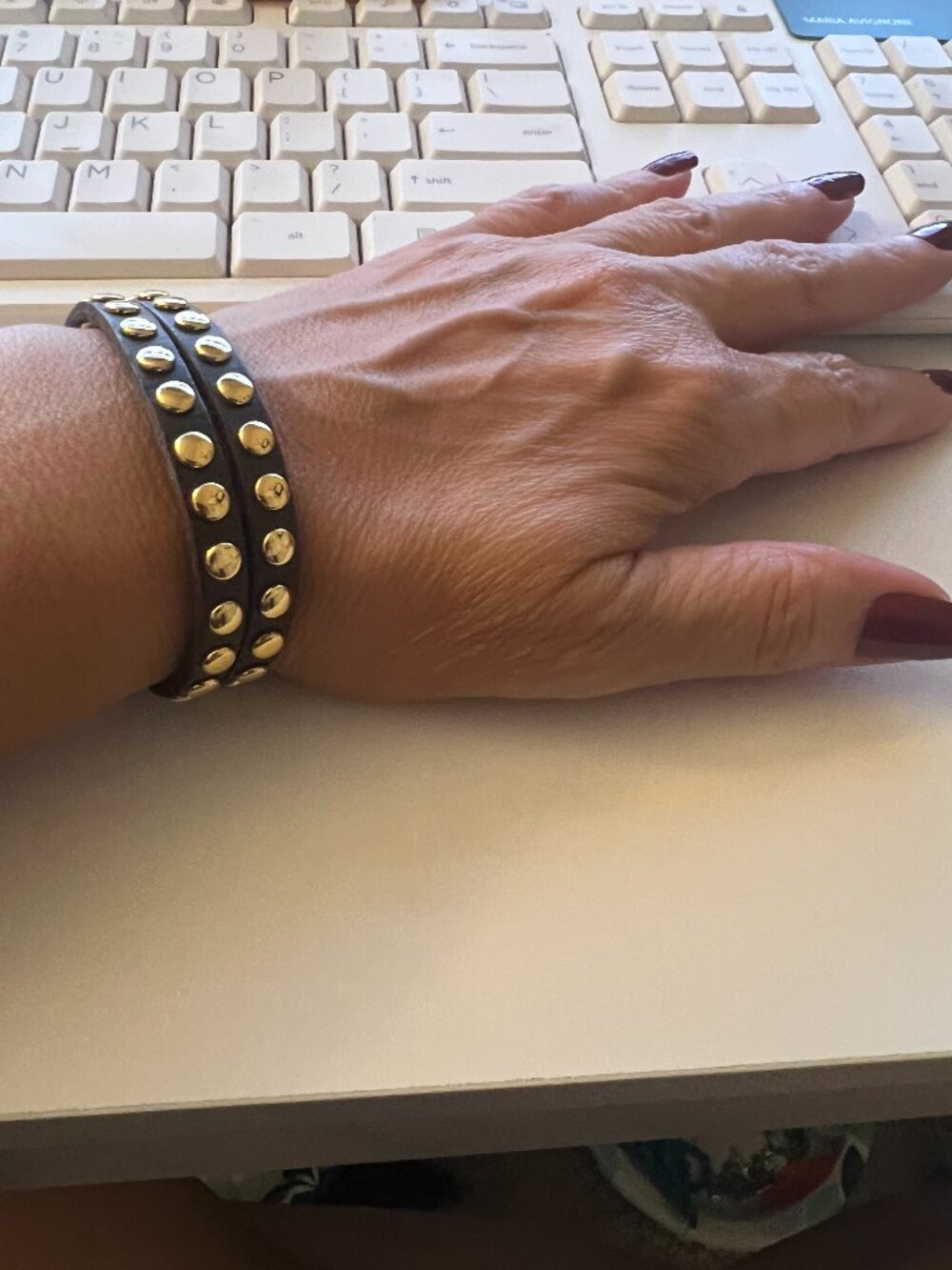 Brown Faux Leather Studded Bracelet – Gold Tone Punk/Rocker Style